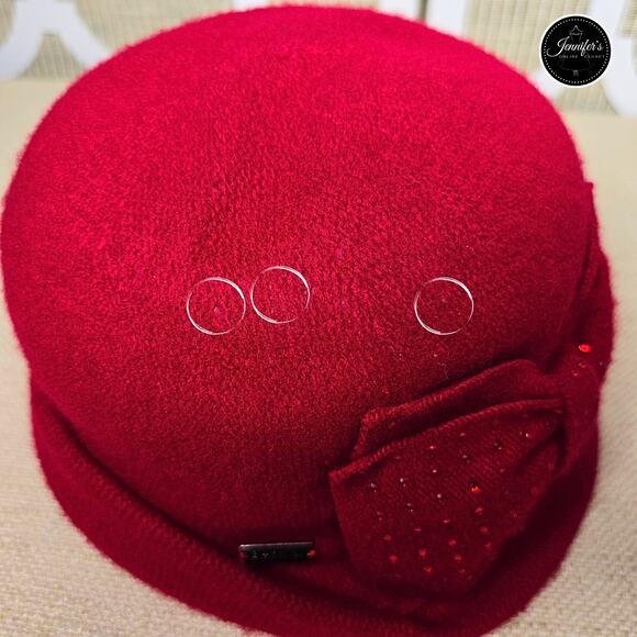 Betmar Betty Rhinestone Bow Wool Blend Red Cloche Hat - Picture 6 of 11